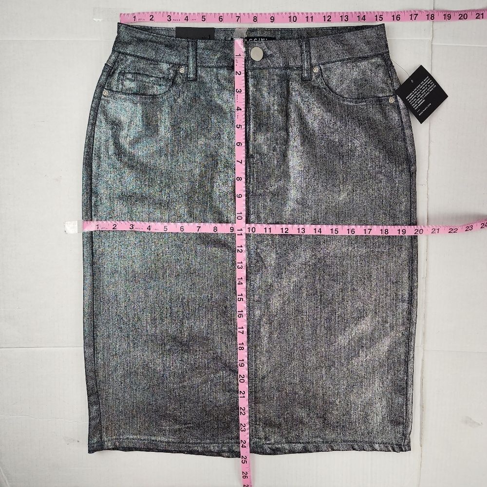 Baccini Metallic Jean Skirt Silver Denim Size 8 Fitted Pencil skirt - Picture 8 of 11